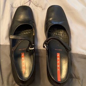 Prada Sport Black Leather Mary Jane Flats, sz 37-7
